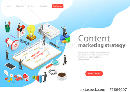 Isometric flat vector landing page template of content marketing strategy. 75864007