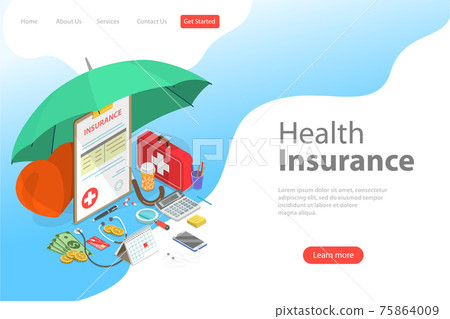 Isometric flat vector landing page template of health insurance policy. Isometric flat vector landing page template of health insurance policy. 75864009