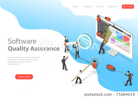 Isometric flat vector landing page template of software quality assurance. Isometric flat vector landing page template of software quality assurance. 75864019