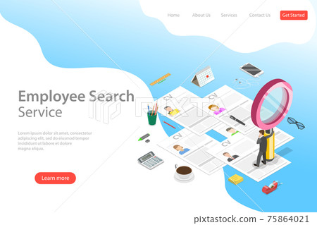 Isometric flat vector landing page template of employee search service. Isometric flat vector landing page template of employee search service. 75864021