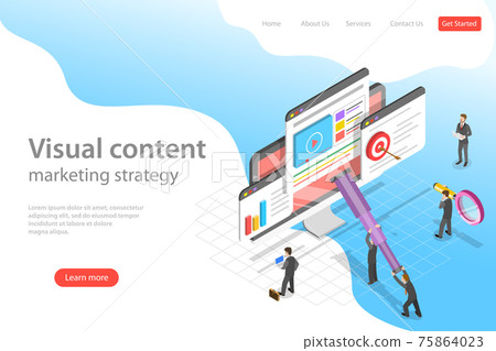 Isometric flat vector landing page template of visual data marketing strategy. 75864023