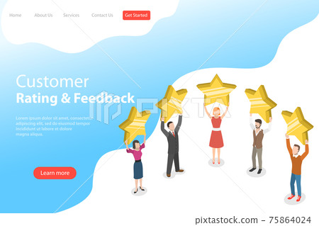 Isometric flat vector landing page template of product rating. 75864024