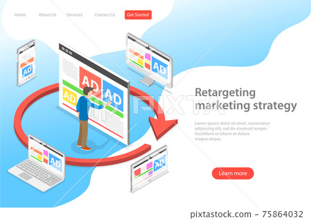 Isometric flat vector concept of retargeting marketing stragety. Isometric flat vector concept of retargeting marketing stragety. 75864032