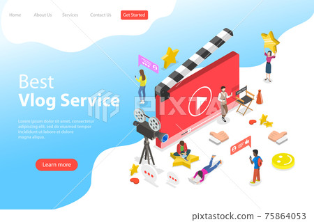 Flat isometric vector landing page template of video blog, vlog, online channel. 75864053