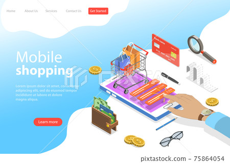 Flat isometric vector landing page template of mobile shopping, e-commerce. 75864054