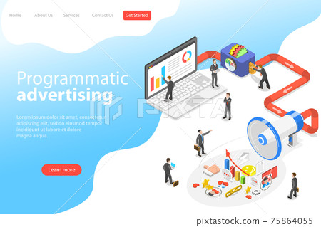 Flat isometric vector landing page template of programmatic advertising. 75864055