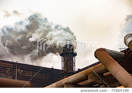 atmospheric air pollution by mining and metallurgical enterprises. thick smoke from the factory chimneys. atmospheric air pollution by mining and metallurgical enterprises. thick smoke from the factory chimneys. 75864190