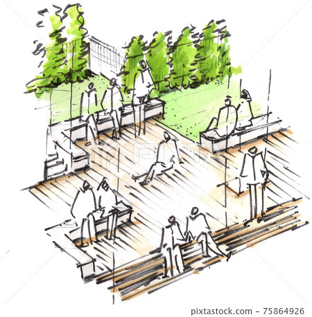 Illustration  Courtyard Sketch  Architecture concept drawings  Architecture design sketch Architecture drawing