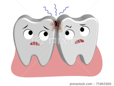 半立體牙齒護理插畫-牙菌斑殘留和牙齒變髒 半立體牙齒護理插畫-牙菌斑殘留和牙齒變髒 75865800