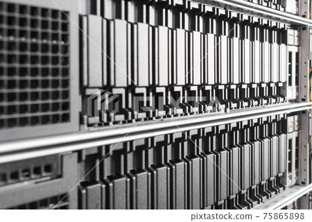 cluster of data storage SSD hard drives inside server rack cluster of data storage SSD hard drives inside server rack 75865898