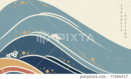 Japanese background with hand drawn ocean wave vector. Vintage nature banner design with grunge texture. Japanese background with hand drawn ocean wave vector. Vintage nature banner design with grunge texture. 75866417