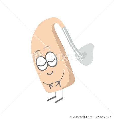 Illustration of a hearing aid character bowing over the ear 75867446