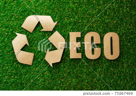 Recycling eco concept with cardboard recycle sign 75867469