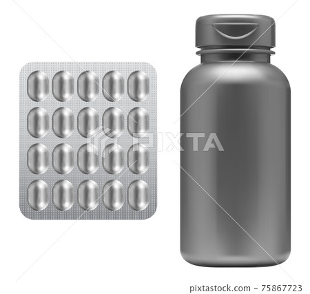 Pill bottle, capsule blister mockup. Supplement Pill bottle, capsule blister mockup. Supplement 75867723