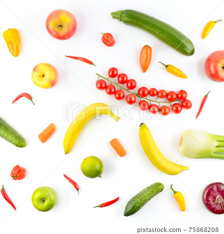 Square pattern of vegetables and fruits isolated on white Square pattern of vegetables and fruits isolated on white 75868208