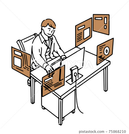 Computer technology desk office work male illustration Computer technology desk office work male illustration 75868210