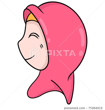 the head of a cute woman wearing a Muslim hijab from a side angle. doodle icon drawing 75868818