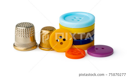 Composition with tailor threads isolated on white background 75870277