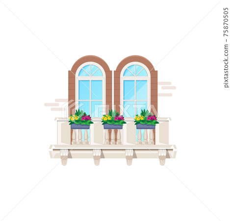 Balcony with window, house building and apartments 75870505