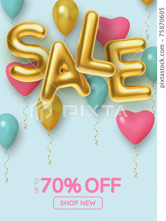 Discount promotion sale made of realistic 3d pink, blue and gold balloons. Vector Discount promotion sale made of realistic 3d pink, blue and gold balloons. Vector 75870605