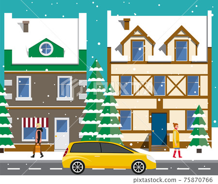 Modern car parking along town street in cartoon style. Vehicles car on city street 75870766