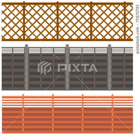 Set of illustrations with large forged fences. Elements of landscape of outdoor territories Set of illustrations with large forged fences. Elements of landscape of outdoor territories 75870785