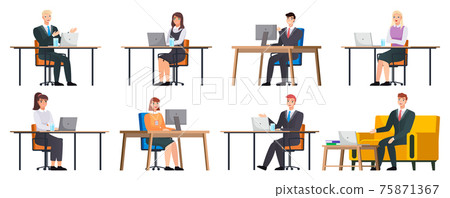 Office workers. Co-workers. Colleagues discuss project teamwork. Office staff work and communication Office workers. Co-workers. Colleagues discuss project teamwork. Office staff work and communication 75871367