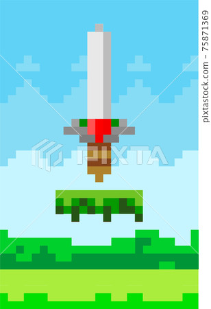 Sword game pixelated icon vector illustration design. Knight s steel sharp blade with golden handle Sword game pixelated icon vector illustration design. Knight s steel sharp blade with golden handle 75871369