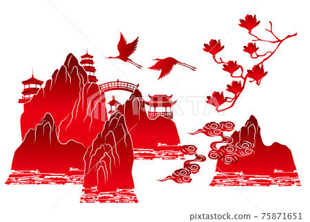 亞洲風景矢量插圖集 75871651