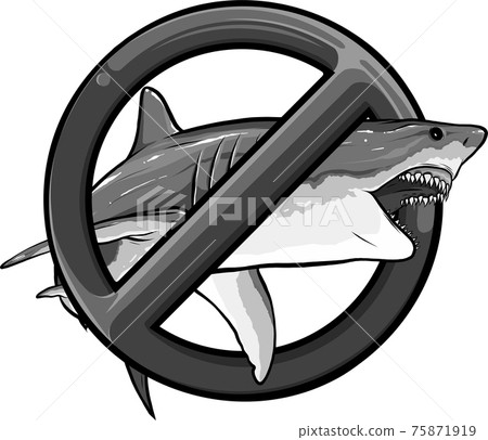 design of Marine predator, the shark on the background of the prohibitory sign design of Marine predator, the shark on the background of the prohibitory sign 75871919