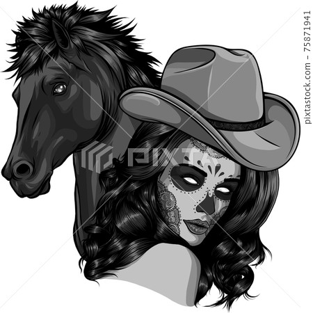 design of girl dressed as a cowboy with horse design of girl dressed as a cowboy with horse 75871941