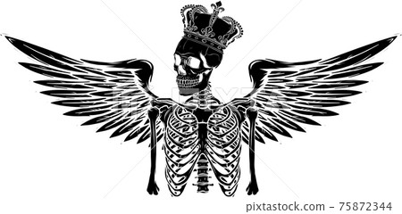 black silhouette of vector angel skeleton with wing and crown 75872344