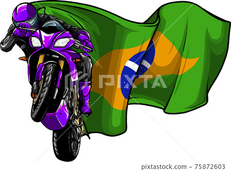 cornering motorbike racer with brazil flag vector cornering motorbike racer with brazil flag vector 75872603