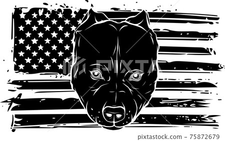 black silhouette of Head of Aggressive Bully Dog with american flag 75872679