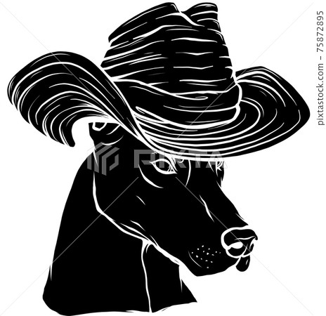 black silhouette of head Dobermann dog with hat vector illustration black silhouette of head Dobermann dog with hat vector illustration 75872895