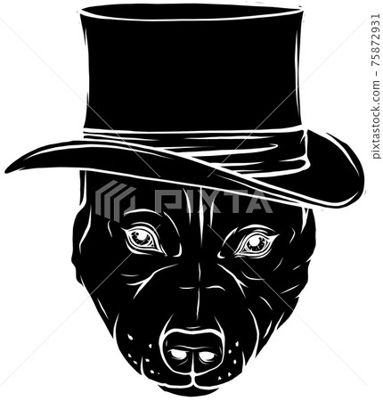 black silhouette of pitbull dog with hat vector illustration design 75872931