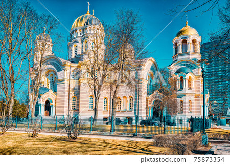 Cathedral of the Nativity of Christ in Riga - the cathedral of the Latvian Orthodox Located on Brivibas Boulevard. Cathedral of the Nativity of Christ in Riga - the cathedral of the Latvian Orthodox Located on Brivibas Boulevard. 75873354
