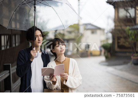 一對在別府鐵輪溫泉觀光的年輕夫婦 75873501