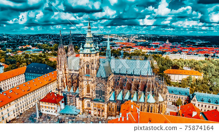 Church Saint Vitus, Ventseslaus and Adalbert and area Lesser Town of Prague. Czech Republic. 75874164