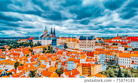 Church Saint Vitus, Ventseslaus and Adalbert and area Lesser Town of Prague. Czech Republic. 75874183
