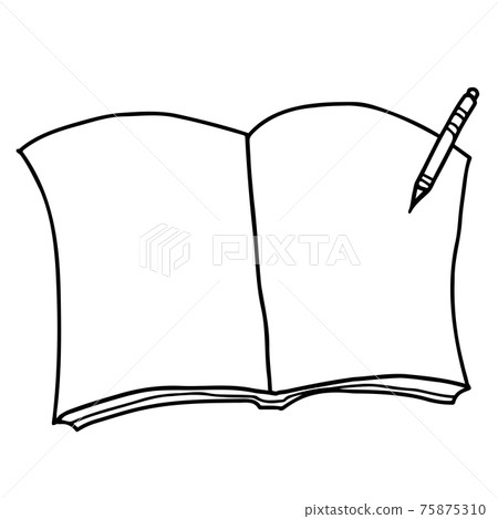 空白筆記本和筆的線條藝術插圖 75875310