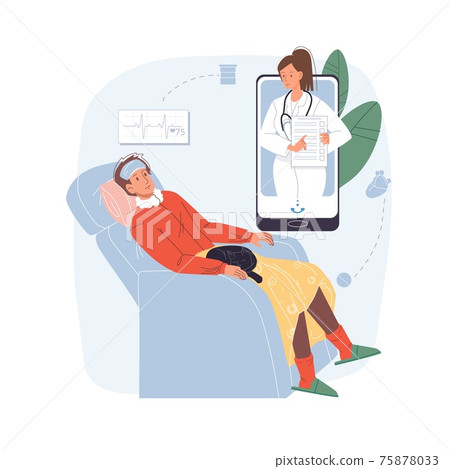 Flat cartoon patient and doctor characters,online telemedicine vector illustration concept 75878033
