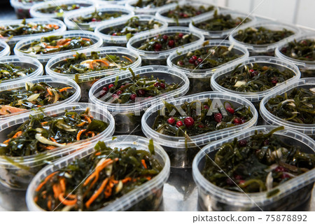 Different fish and chuka wakame laminaria seaweed salad 75878892