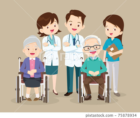team doctor and elderly sitting on wheelchair team doctor and elderly sitting on wheelchair 75878934