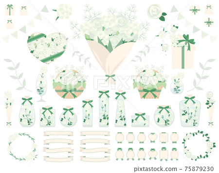 Illustration set with white carnations and white roses flower arrangement Flowers for celebrations and gifts 75879230