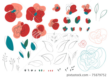 Poppy line-art abstract floral elements 75879752