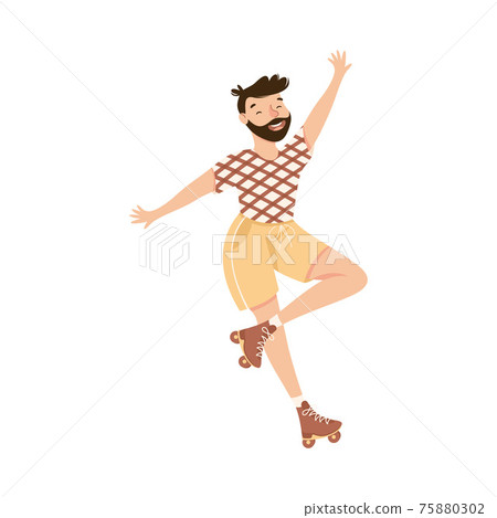 Bearded Man Character Dancing on Roller Skates Performing Tricky Movement Vector Illustration Bearded Man Character Dancing on Roller Skates Performing Tricky Movement Vector Illustration 75880302