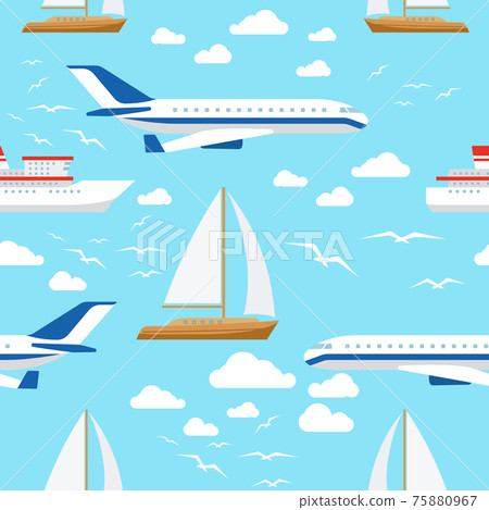 Seamless pattern with transport and clouds Seamless pattern with transport and clouds 75880967