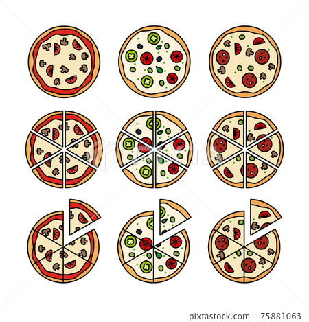 Pizza with pizza slices icons Pizza with pizza slices icons 75881063