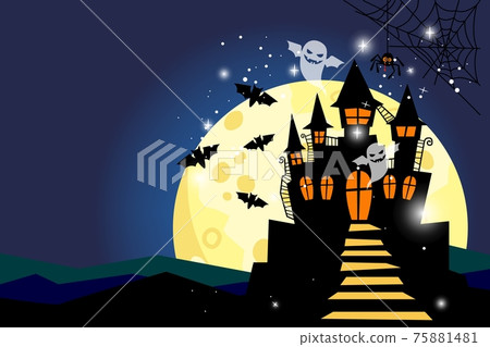 Halloween background with moon and castle 75881481